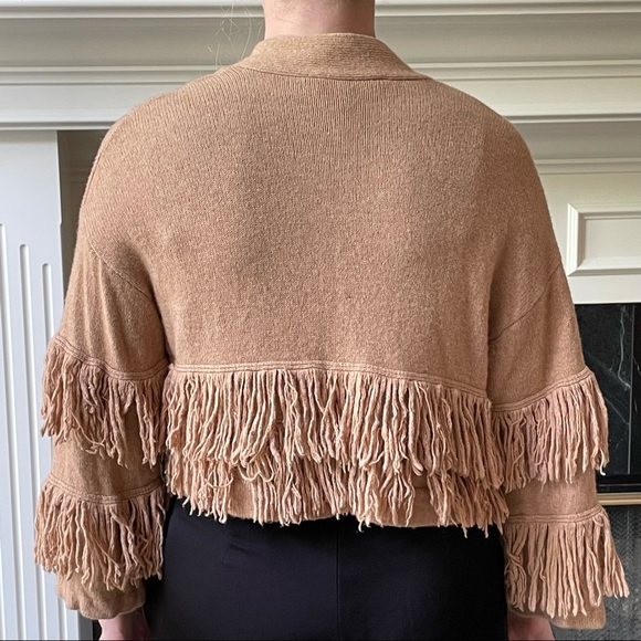 BCBG CAMEL FRINGED SHRUG SWEATER - Picture 5 of 13